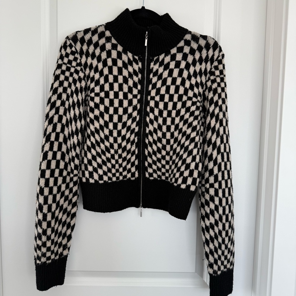 WILLIAM RAST | Zipper front checkered turtleneck sweater